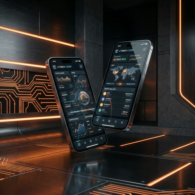 Futuristic Mobile Application Mockup in Dark Environment